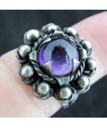 STERLING SILVER &amp; AMETHYST ladies ring 7.8g! Mexico .925 size 7 ESTATE S... - £52.43 GBP