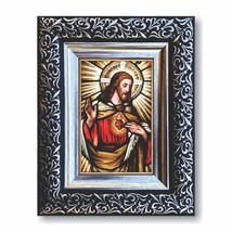 Sacred Heart of Jesus Brushed Aluminum Plate. PVC Embossed Chrome Frame - £15.02 GBP