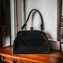 Atna Retro Black Patent Leather Handbag Purse Bakelite Closure Vintage USA - £20.00 GBP