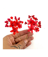 2 PC Red Faux Pearl Flower Gold Tone Hairpin Hair Decor Bridal Party - £6.34 GBP