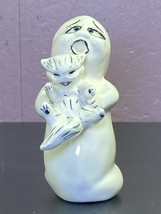 Ghost holding Scaredy Cat Halloween Ceramic Hand painted figure 5&quot; - $29.69