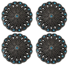 Concho Set of 4 Conchos Western Saddle Tack Antique Silver Rhinestones 4... - $24.74