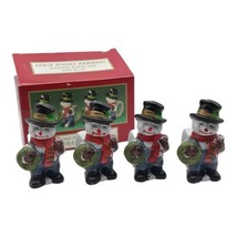 Set of 4 Hand Painted Porcelain Snowman Napkin Rings World Bazaars Inc w... - £11.02 GBP