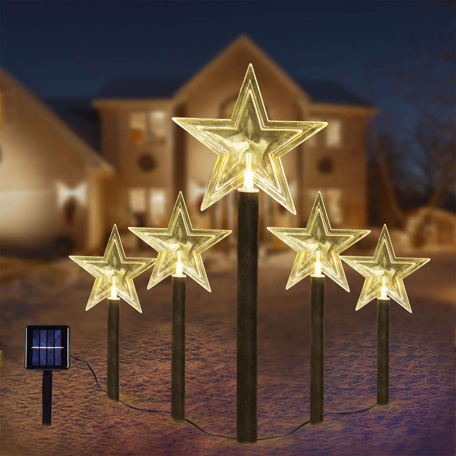 Solar Outdoor Christmas Lights 5 piece Waterproof scape  Snowflake Xmas tree Led - £108.85 GBP