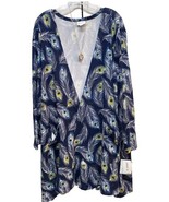 NWT LuLaRoe 2XL Navy Blue Green Gold White Peacock Caroline Cardigan Swe... - $41.57