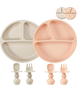 2 Pack Silicone Divided Suction Plates with 2 Spoons 2 Forks for Babies ... - $15.19 CAD