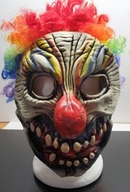 Scary zombie clown with big red nose latex mask and multi-color hair - Halloween - £14.65 GBP