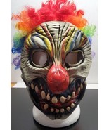 Scary zombie clown with big red nose latex mask and multi-color hair - H... - £14.37 GBP