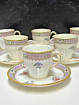 Set of 6 Antique Minton B826 Demitasse Cups and Saucer Pink Blue Green F... - $98.01