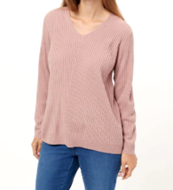 Joan Rivers Long Sleeve V-Neck Ribbed Sweater- WOOD ROSE, 2X - £19.39 GBP
