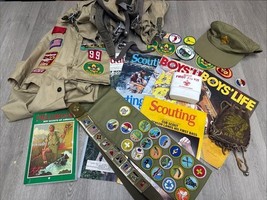 Vintage 1980’s Boy Scout Lot Patches, Belt, Tabs, Shirt, Pack, Magazines... - £29.60 GBP