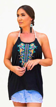 Lucky and Blessed Hi Low Racerback Tank Top with Embroidered Neckline Medium - £27.46 GBP