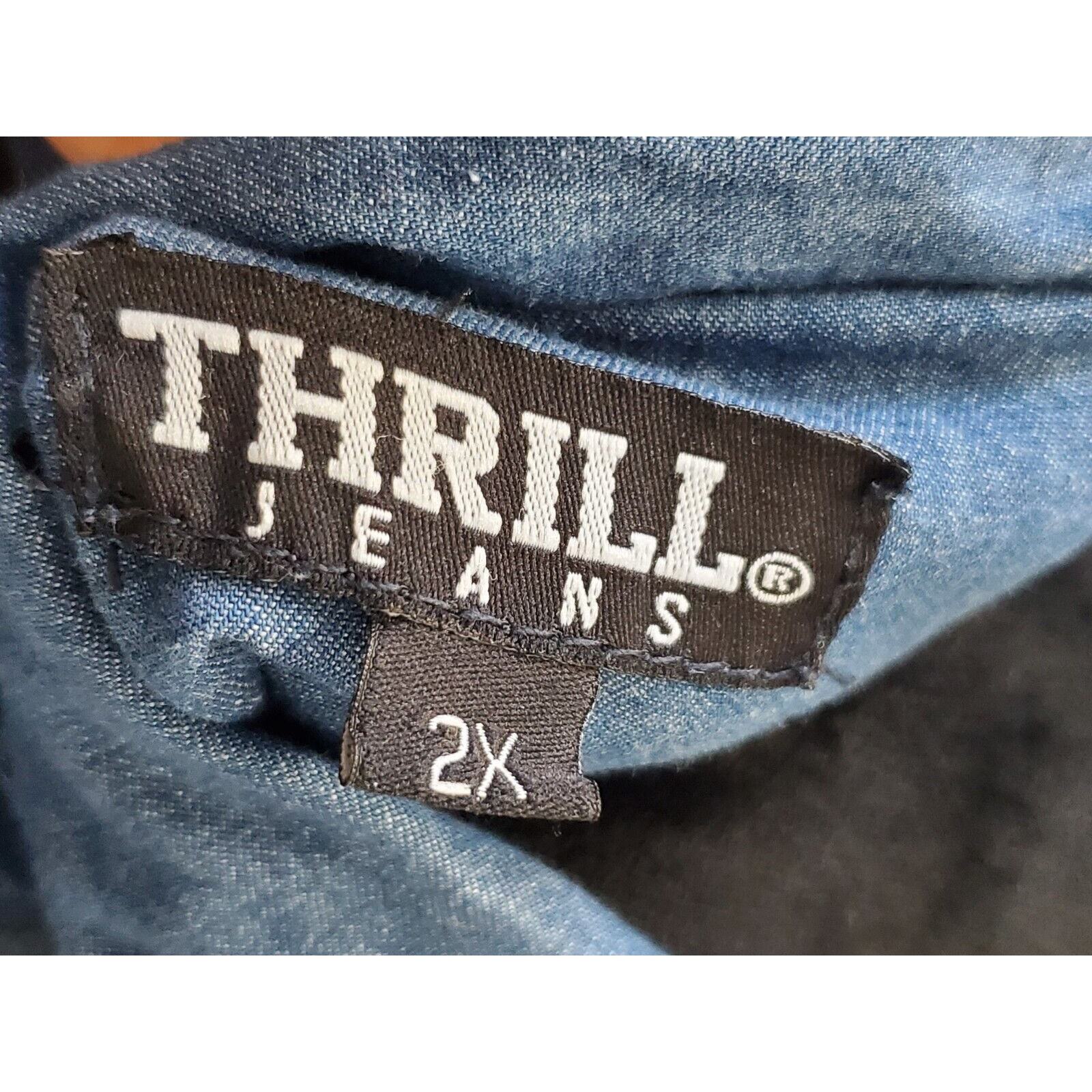 Thrill Jeans Distressed Blue Cotton Collared Long Sleeve Button Down Shirt 2X Item image 12