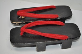 Vintage Japanese Wooden Wood Geta Geisha Kimono Sandals Shoes, Black Red -REPAIR - £21.25 GBP