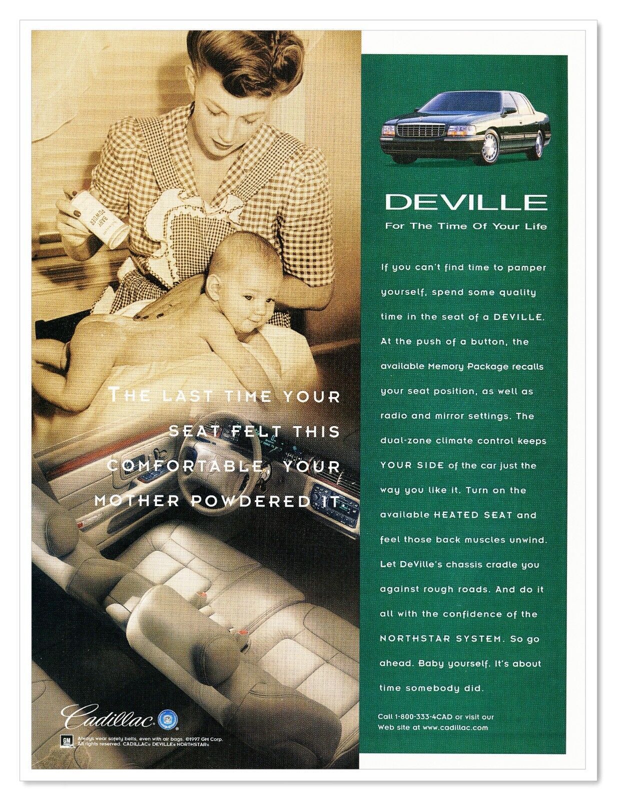 Cadillac Deville Mother Powdering Baby Vintage 1997 Full-Page Print Magazine Ad - $9.70