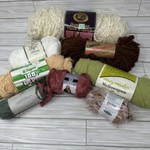 Yarn Mixed Lot of 8 Green Brown White Cream Red Metallic Crafters Lot - £15.03 GBP