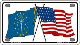 Indiana Crossed US Flag Novelty Mini Metal License Plate Tag - £11.95 GBP