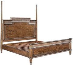 BED KING CAMELOT TRANSITIONAL RUSTIC PECAN SWEDISH MOSS WOOD OPTIONAL POSTS - £3,702.80 GBP