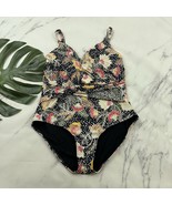 Jantzen Womens One Piece Swimsuit Size 16 Black Pink Floral Ruched - $35.19 CAD