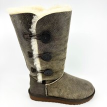 UGG Bailey Button Triplet Bomber Brown Womens Tall Leather Boots 3049W BJCN - $154.95