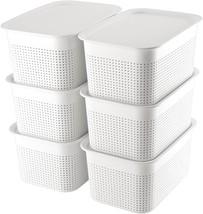 Areyzin Plastic Storage Bins With Lid Set Of 6 Storage Baskets For, White - £35.88 GBP