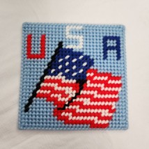 USA Flag Plastic Canvas Drink Coaster Handmade - £6.33 GBP