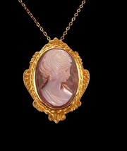 14k gold Cameo Vintage Cameo Brooch Victorian Pendant necklace Vintage estate je - £315.74 GBP