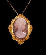 14k gold Cameo Vintage Cameo Brooch Victorian Pendant necklace Vintage e... - £310.71 GBP