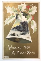 Wishing You a Merry Xmas Antique PC Davidson Bros. Germany 1401 X Bell &amp; Holly - £7.04 GBP