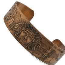 Vtg Native American Copper Story Cuff Bracelet. Hairpin Turn Elk Mohawk Trail&quot; - £92.70 GBP