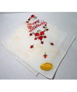 Vintage Embroidered Red Rose Buds Corner Austrian Made Hankie - £17.08 GBP