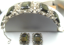 Vintage Signed Sarah Coventry Smoky Quartz Glass Bracelet &amp; Clip-on Earr... - £67.02 GBP