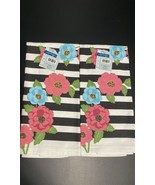 LOT of 2 Kitchen Black &amp; White Stripe &amp; Floral Tea Dish Towels Retro Set... - $17.79