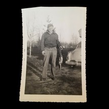 Vintage Photo Photograph Picture Black &amp; White Man Fishing Fish Car Glasses Hat - £7.81 GBP