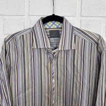 Thomas Dean Button Up Shirt Mens XL Vertical Stripe Pastel Colors Flip Cuff - $12.73