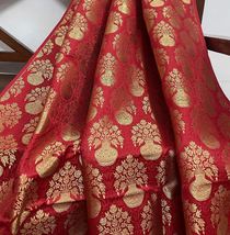Indian Banarasi Brocade fabric Red &amp; Gold Fabric Wedding Dress Fabric -NF336 - £5.98 GBP+