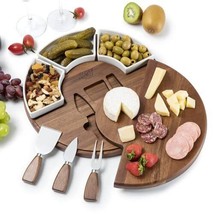 Upgraded Cheese Cutting Board Set, Acacia Wood Charcuterie Board, Ceramic Bowls - £76.63 GBP
