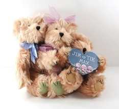 Family of 3 Honey Brown Plush Bears Berkeley Designs Jim Tik Max Heart Sign Love - £5.63 GBP