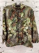 Toni Morgan Jacket Women&#39;s L Short Full Zip Floral Animal Print Clear Sequins - £18.17 GBP