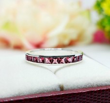 Natural Rhodolite Garnet Half Eternity Princess Cut Band, Matching Ring For Her - £47.63 GBP
