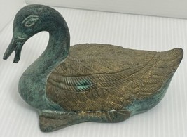 Gorgeous Verdigris Bronze W Gold Duck 5.5” Vintage 1.5 Pounds - £22.05 GBP