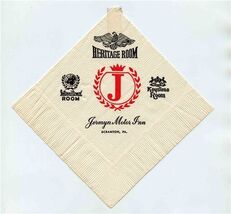 Jermyn Motor Inn Napkin Scranton Pennsylvania International Heritage Key... - $11.88
