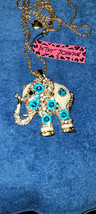 New Betsey Johnson Necklace Elephant Blueish Rhinestones Shiny Collectible Nice - £11.98 GBP