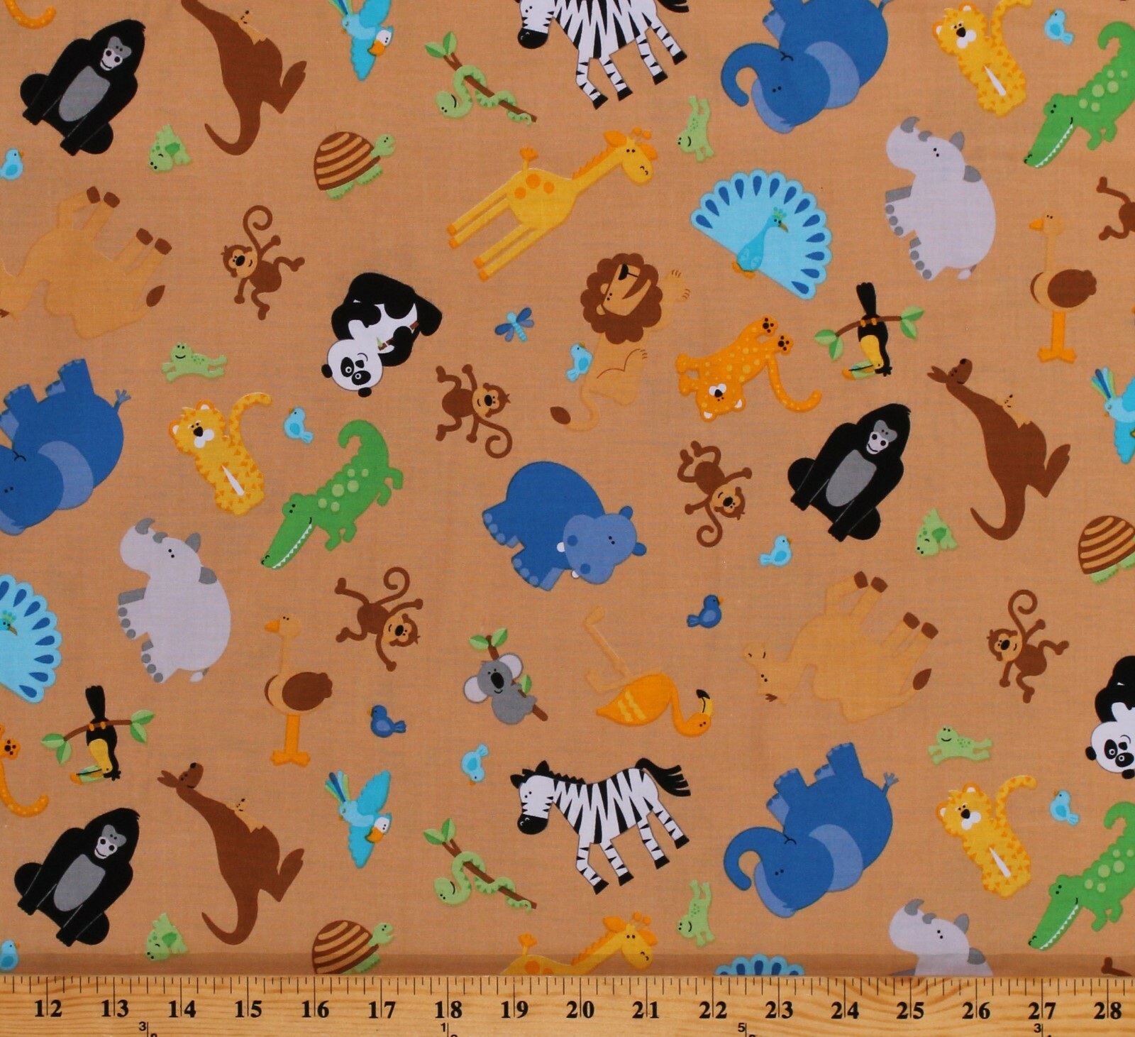 Cotton Zoo Animals Kids Brown Cotton Fabric Print by the Yard D564.42 - $10.95