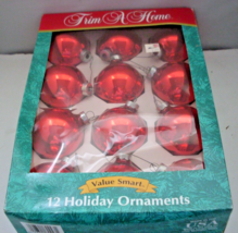 Vintage Red Holiday Ornaments 12 pack round ball in box Made in USA Trim A Home - £6.06 GBP