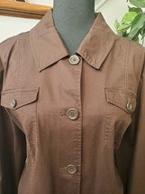 Liz Jordan Women&#39;s Brown Cotton Long Sleeve Collared Buttons Long Coat S... - £27.65 GBP