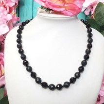 Vintage Black Faceted Gem Stone Beaded Choker Necklace - $24.95