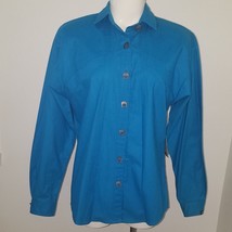 VTG NWT Rocky Mountain Blue Shirt Horseshoe Buttons Western Women&#39;s Small FLAW - £27.21 GBP