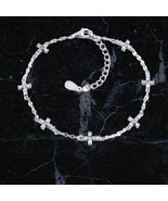 Sterling Silver Cross Charm Bracelet with 42 Clear Rhinestones 7&quot;- 8 1/2&quot; - $633.18 MXN