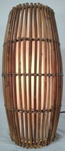 Vtg Table Lamp Boho Rattan bamboo Wicker 60s 70s Retro Decor 14&quot; High x 7&quot; Round - £87.69 GBP